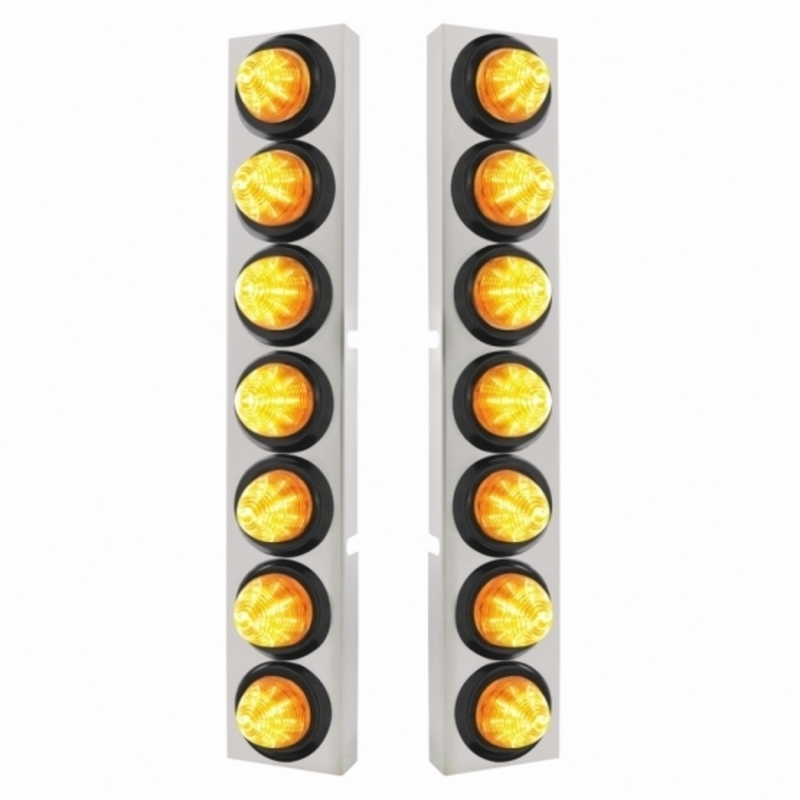 United Pacific SS Front Air Cleaner Bracket With 14X 9 LED 2" Beehive Lights Bezel For KW Trucks -Amber LED & Lens 33830