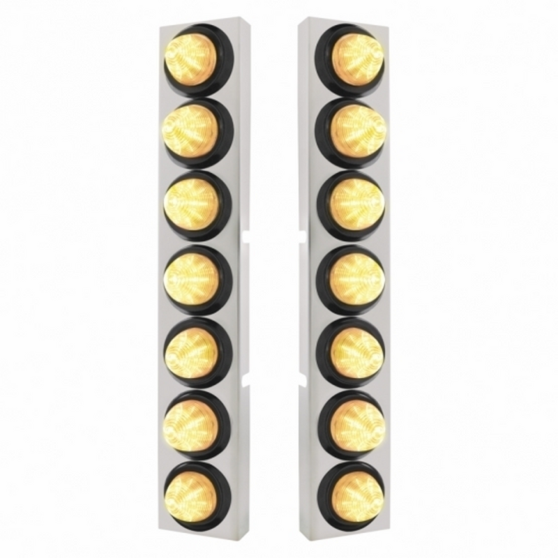 United Pacific SS Front Air Cleaner Bracket With 14X 9 LED 2" Beehive Lights Bezel For KW Trucks -Amber LED/Clear Lens 33831