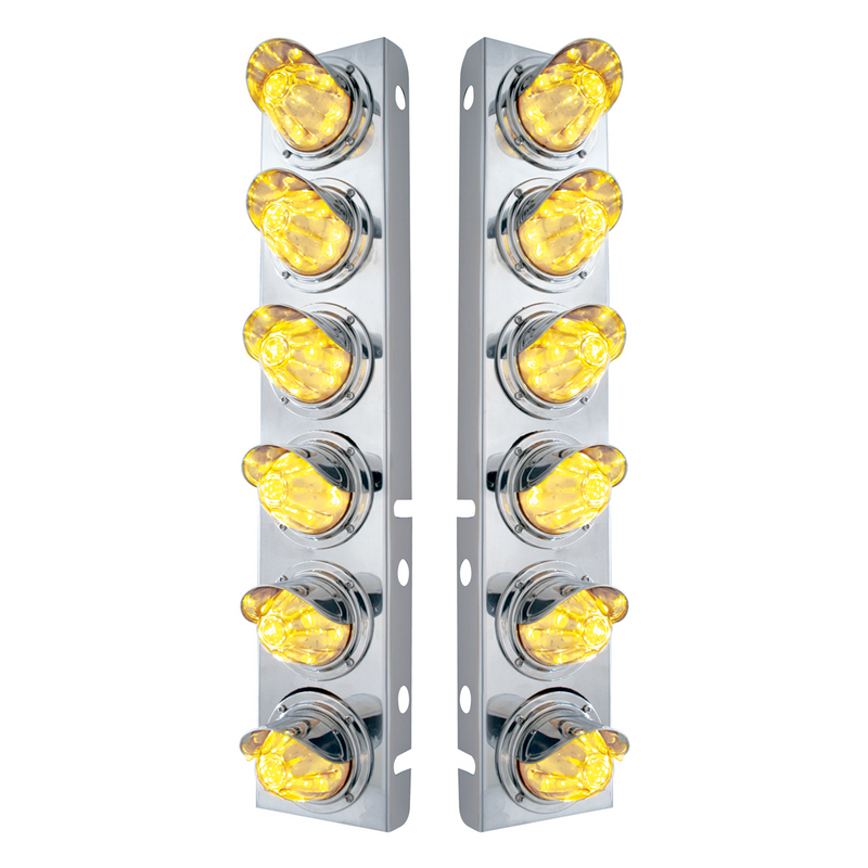 United Pacific SS Front Air Cleaner Bracket With 12X 11 LED Watermelon Lights & Visors For Peterbilt-Amber LED/Clear Lens 33915