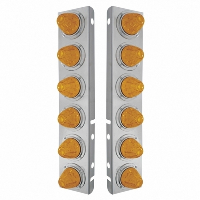 United Pacific SS Front Air Cleaner Bracket With 12X 11 LED Watermelon Lights & Bezels For Peterbilt-Amber LED & Lens 33920