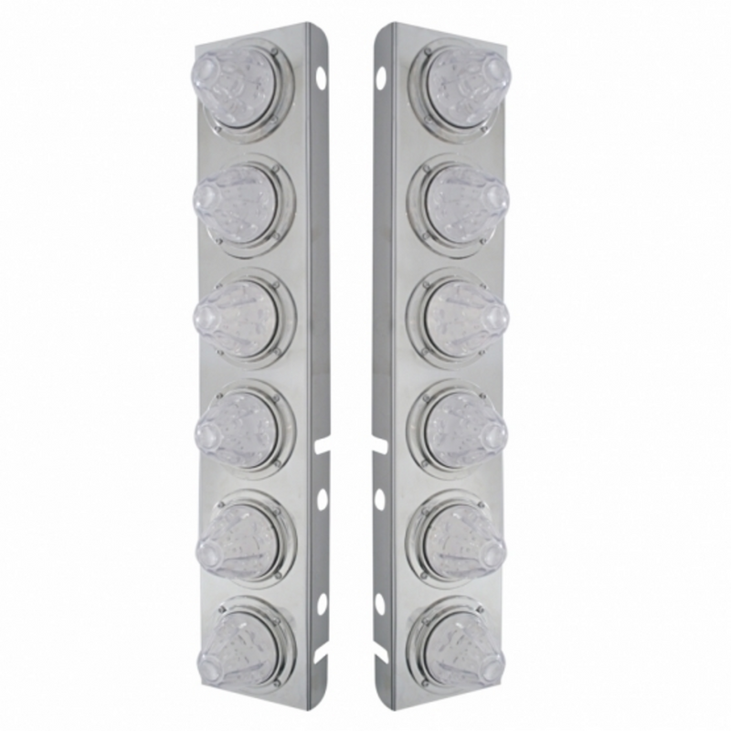 United Pacific SS Front Air Cleaner Bracket With 12X 11 LED Watermelon Lights & Bezels For Peterbilt-Amber LED/Clear Lens 33921