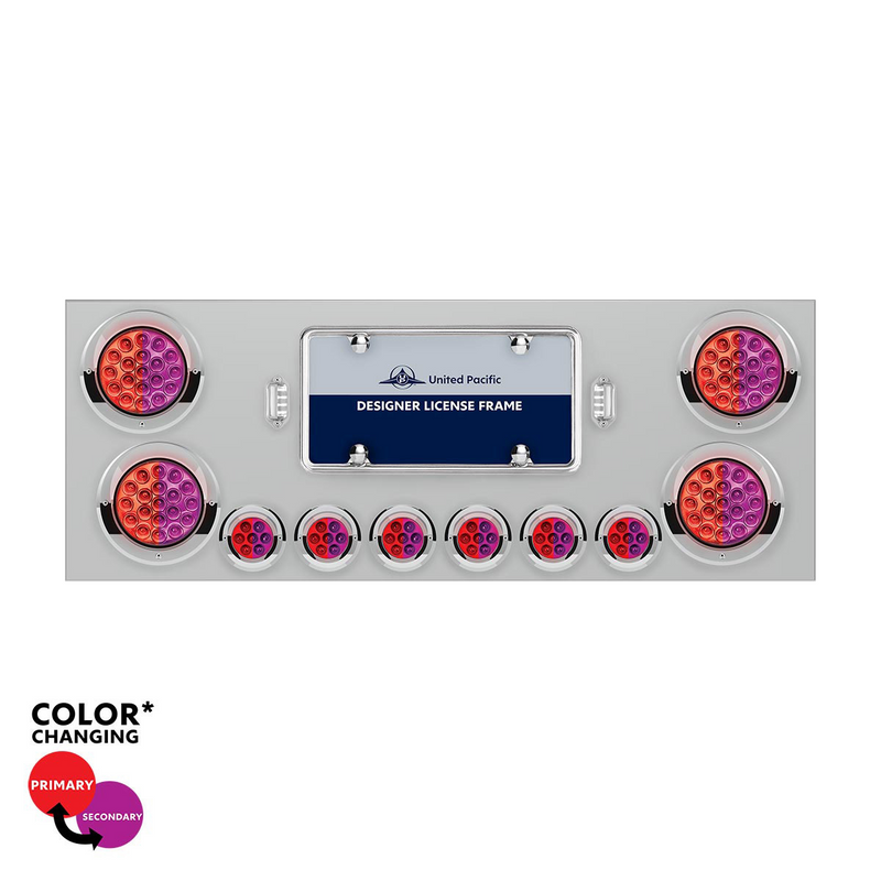 United Pacific SS Rear Center Panel With 4X 19 LED 4" & 6X 7 LED 2" Double Fury Lights & Visors-Red & Purple LED 34110
