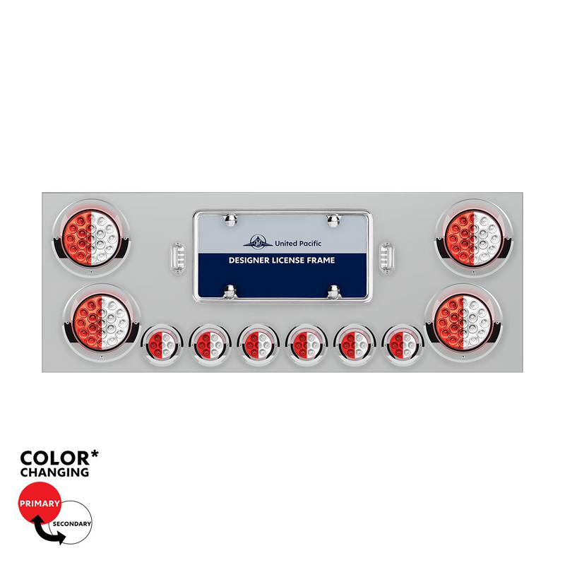 United Pacific SS Rear Center Panel With 4X 19 LED 4" & 6X 7 LED 2" Double Fury Lights & Visors-Red & White LED 34111
