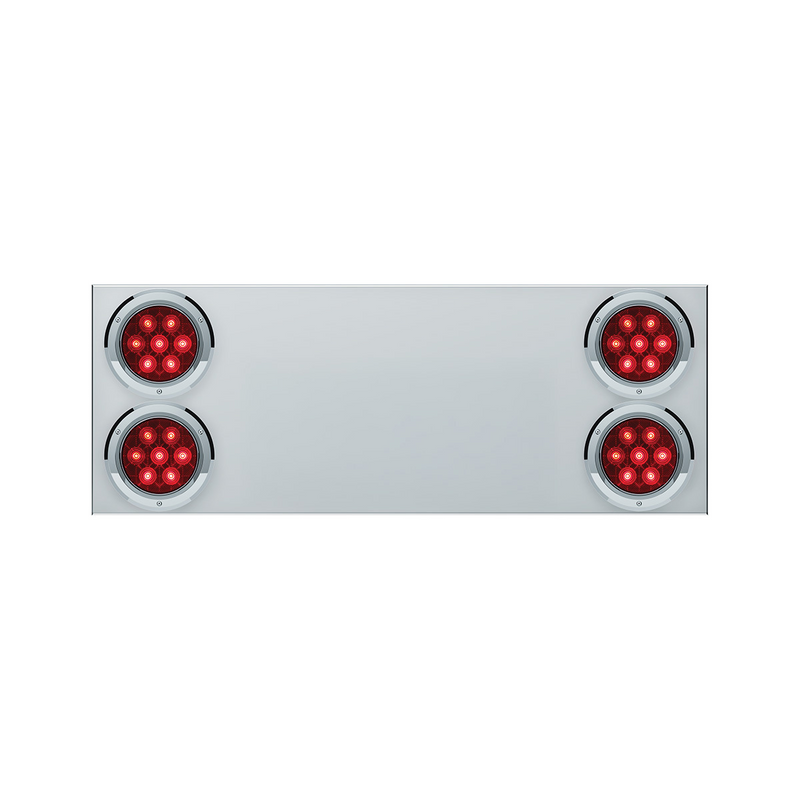 United Pacific 33-3/4" Stainless Rear Center Panel With Four 7 LED 4" Light & Bezel (No LP Holes)- Red LED/Red Lens CS 34150