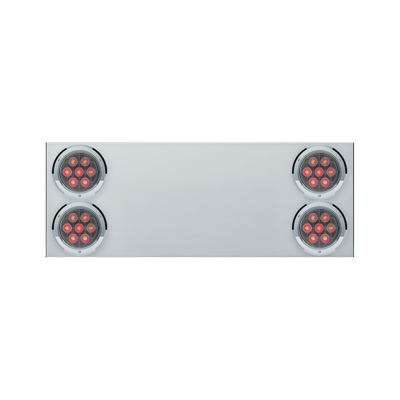 United Pacific 33-3/4" Stainless Rear Center Panel With Four 7 LED 4" Light & Bezel (No LP Holes)- Red LED/Clear Lens CS 34151