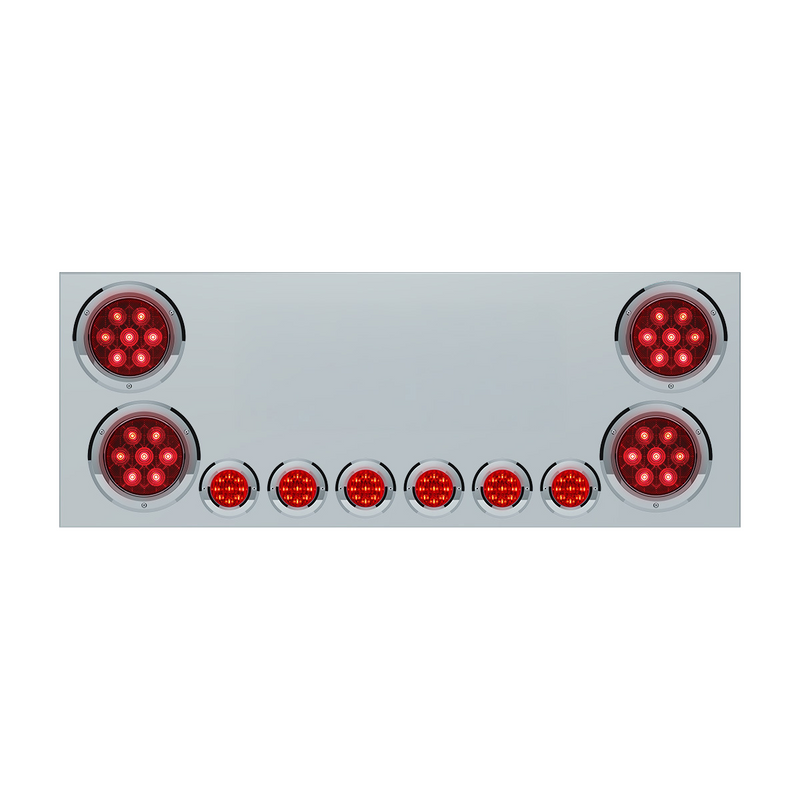 United Pacific SS Rear Center Panel With 4X Red LED 4" Light & 6X Red LED 2" Light & Bezel -Red Lens (No LP Holes)-CS 34152