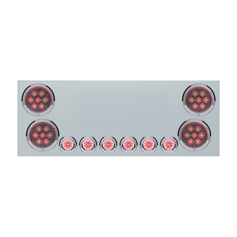 United Pacific SS Rear Center Panel With 4X Red LED 4" Light & 6X Red LED 2" Light & Bezel (No LP Holes)-Clear Lens -CS 34153
