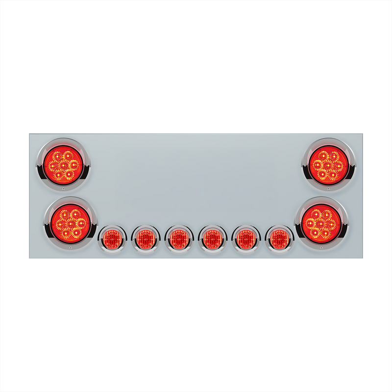 United Pacific SS Rear CP With 4X 7 LED 4" Reflector Lights & 6X 9 LED 2" Lights & Visors (No LP Holes)-Red LED & Lens 34154