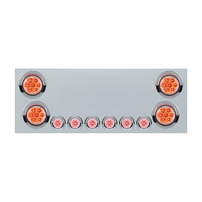 United Pacific SS Rear CP With 4X 7 LED 4" Reflector Lights & 6X 9 LED 2" Lights & Visors (No LP Holes)-Red LED/Clear Lens 34155