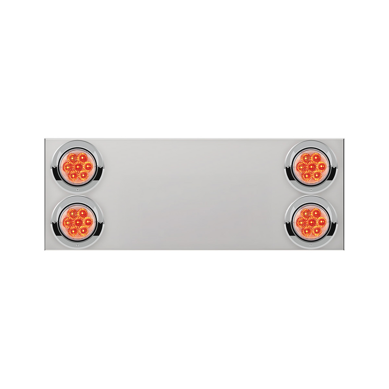 United Pacific 33-3/4" Stainless Rear Center Panel With Four 7 LED 4" Reflector Lights&Visors(No LP Holes)-Red LED/Clear Lens 34157