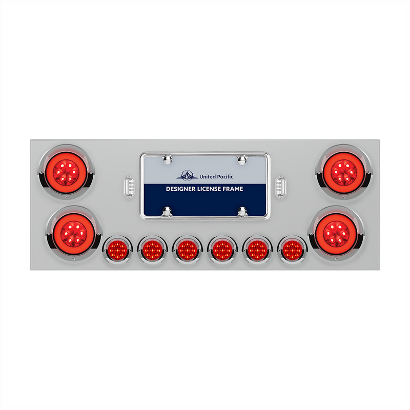 United Pacific SS Rear Center Panel With 4X 21 LED 4" GloLight & 6X 9 LED 2" Lights & Visors-Red LED & Lens 34280