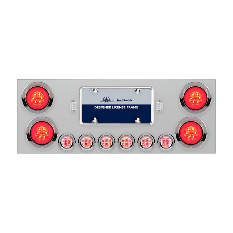United Pacific SS Rear Center Panel With 4X 21 LED 4" GloLight & 6X 9 LED 2" Lights & Visors-Red LED/Clear Lens 34281