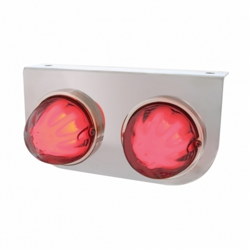 United Pacific Stainless Light Bracket With 2X 9 LED Dual Function Watermelon GloLight Red LED/Clear Lens 34427