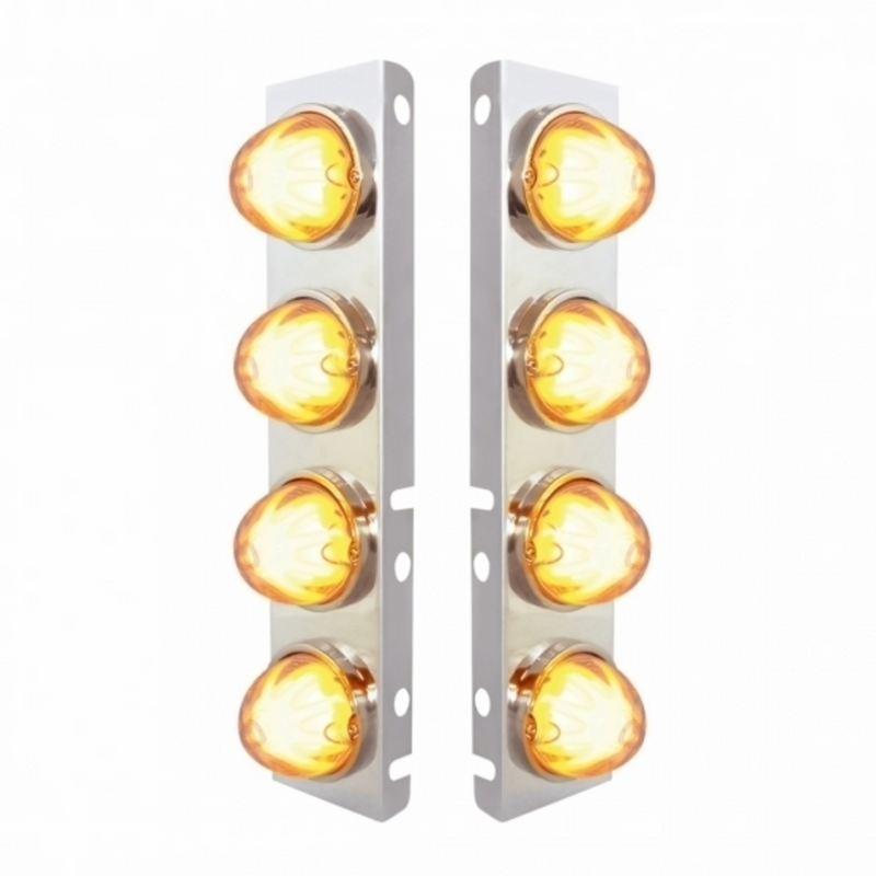 United Pacific SS Front Air Cleaner Bracket With 8X 9 Amber LED Watermelon GloLight & Bezels For Peterbilt-Clear Lens 34435