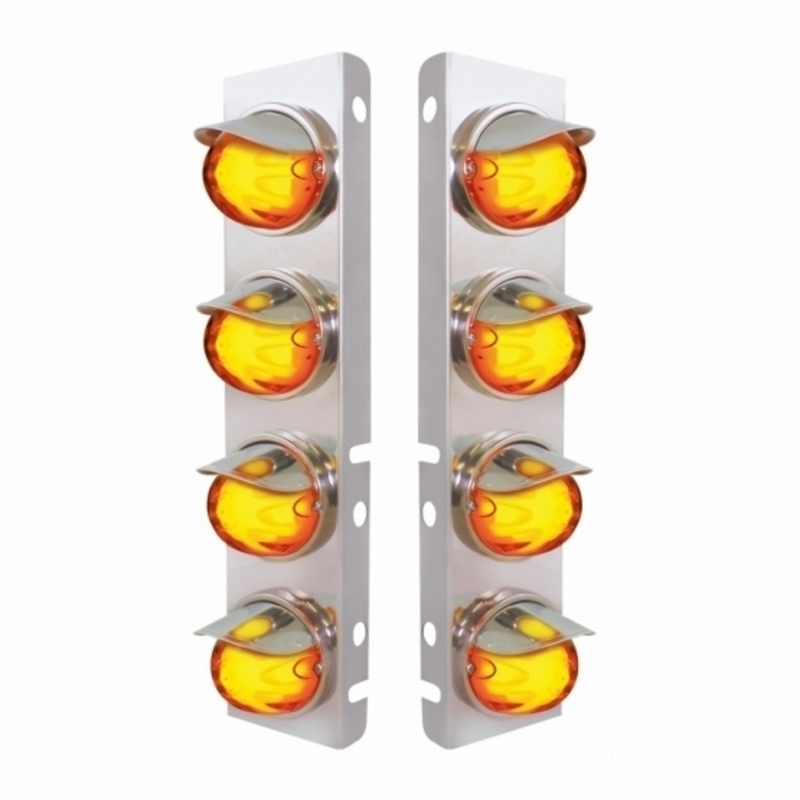 United Pacific SS Front Air Cleaner Bracket With 8X 9 Amber LED Watermelon GloLight & Visors For Peterbilt-Amber Lens 34436