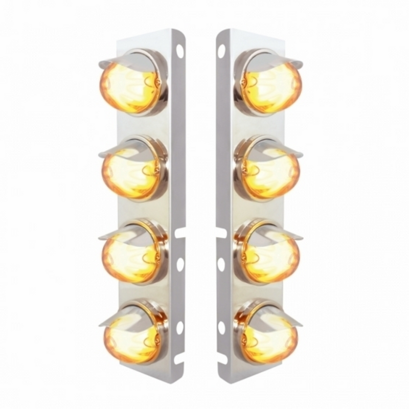 United Pacific SS Front Air Cleaner Bracket With 8X 9 Amber LED Watermelon GloLight & Visors For Peterbilt-Clear Lens 34437