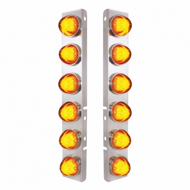 United Pacific SS Front Air Cleaner Bracket With 12X 9 Amber LED Dual Function Watermelon GloLight For Peterbilt-Amber Lens 34438