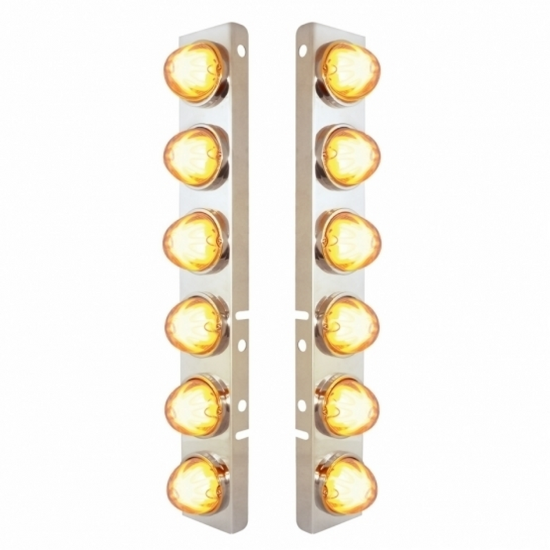 United Pacific SS Front Air Cleaner Bracket With 12X 9 Amber LED Dual Function Watermelon GloLight For Peterbilt-Clear Lens 34439
