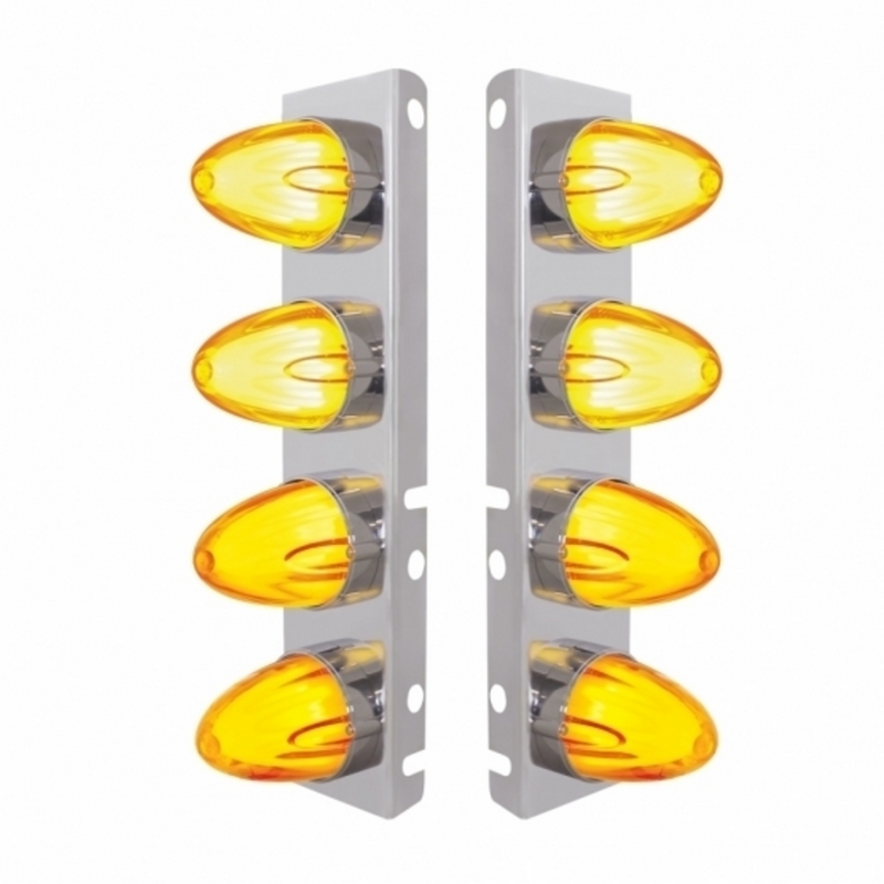 United Pacific SS Front Air Cleaner Bracket With 8X 9 Amber LED Dual Function Watermelon GloLight For Peterbilt-Amber Lens 34454