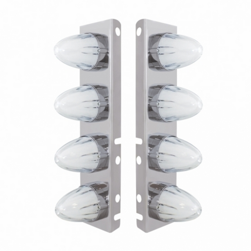 United Pacific SS Front Air Cleaner Bracket With 8X 9 Amber LED Dual Function Watermelon GloLight For Peterbilt-Clear Lens 34455