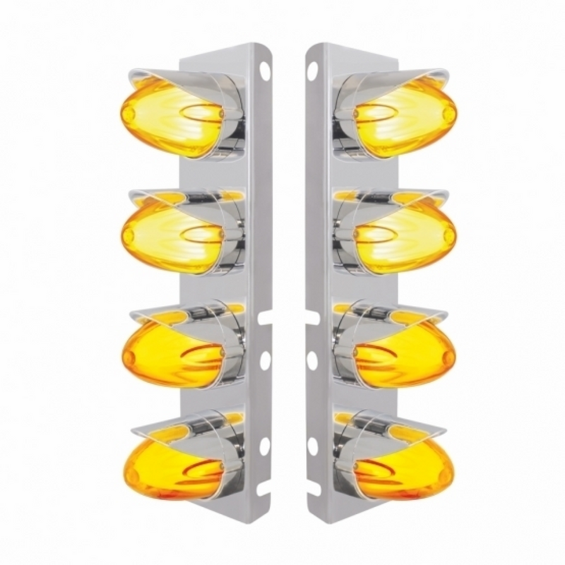 United Pacific SS Front Air Cleaner Brkt With 8X 9 Amber Hi/Lo LED Watermelon GloLight & Visors For Peterbilt-Amber Lens 34456