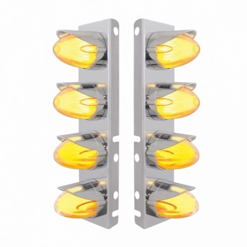 United Pacific SS Front Air Cleaner Brkt With 8X 9 Amber Hi/Lo LED Watermelon GloLight & Visors For Peterbilt-Clear Lens 34457
