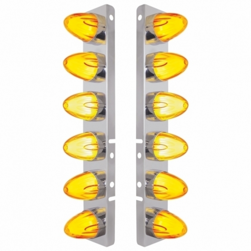 United Pacific SS Front Air Cleaner Brkt With 12X 9 Amber Hi/Lo LED GloLight Watermelon Grakon Lights For Peterbilt -Amber Le 34458