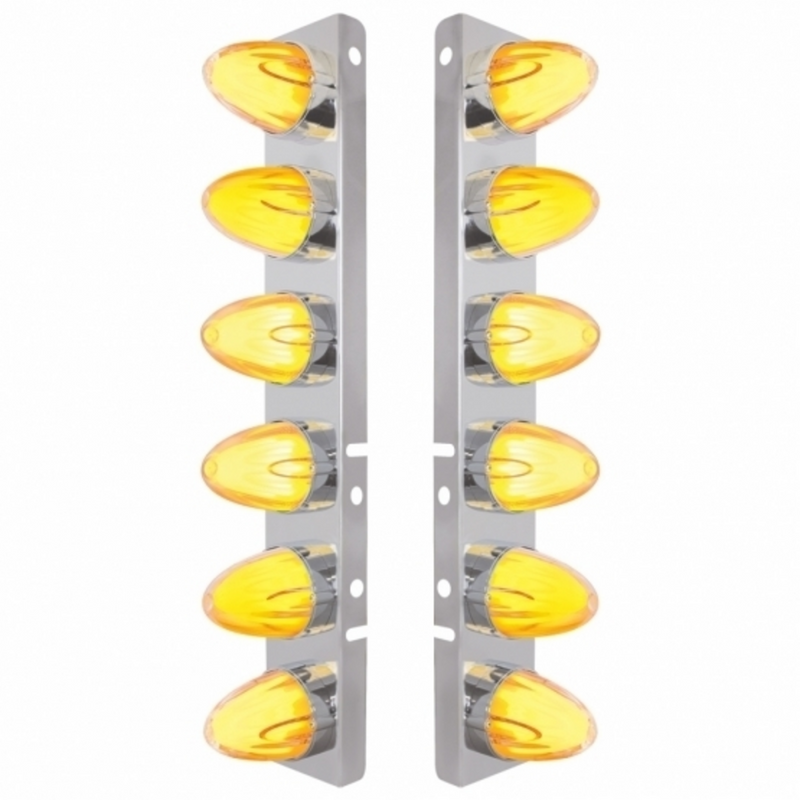 United Pacific SS Front Air Cleaner Brkt With 12X 9 Amber Hi/Lo LED GloLight Watermelon Grakon Lights For Peterbilt-Clear Len 34459