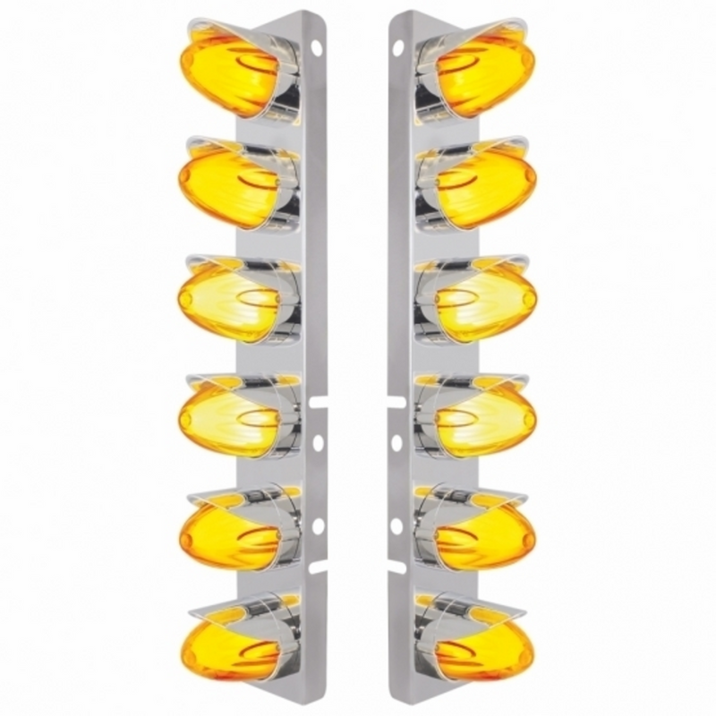 United Pacific SS Front Air Cleaner Brkt With 12X Amber Hi/Lo LED GloLight Watermelon Grakon Light & Visor For Peterbilt-Ambe 34460