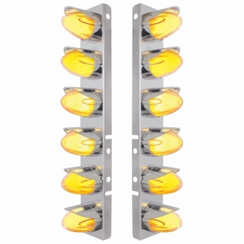 United Pacific SS Front Air Cleaner Brkt With 12X Amber Hi/Lo LED GloLight Watermelon Grakon Light & Visor For Peterbilt-Clea 34461