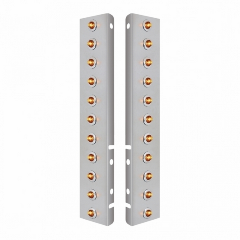 United Pacific SS Front Air Cleaner Bracket With 22X 2 Amber LED 3/4" Mini Lights & SS Bezels For Peterbilt-Amber Lens 34463