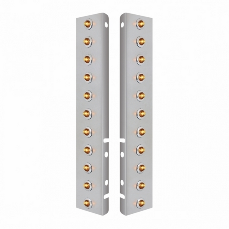 United Pacific SS Front Air Cleaner Bracket With 22X 2 Amber LED 3/4" Mini Lights & SS Bezels For Peterbilt-Clear Lens 34464