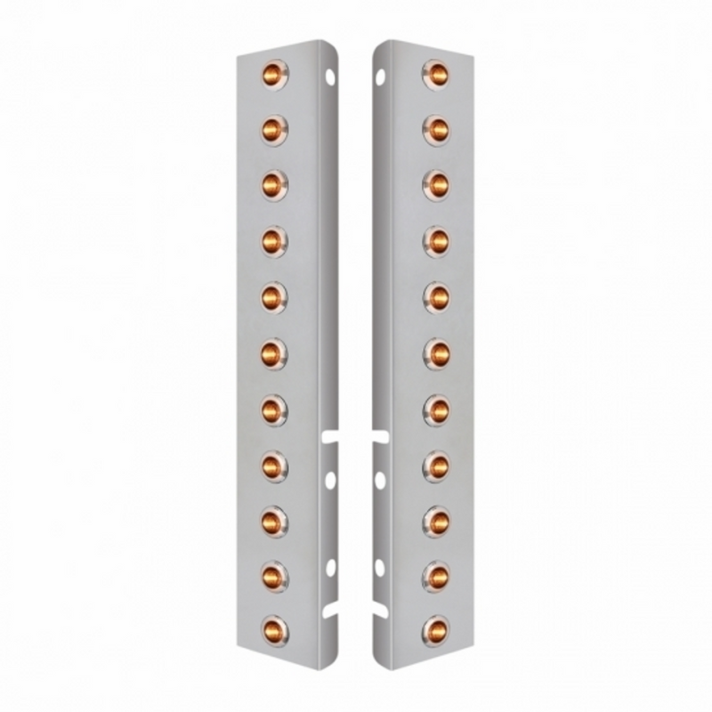United Pacific SS Front Air Cleaner Bracket With 22X 3 Amber LED Dual Function 3/4" Mini Lights & SS Bezels For Peterbilt-Amb 34465