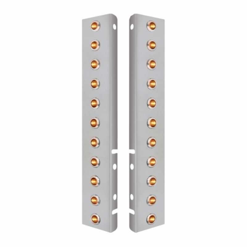 United Pacific SS Front Air Cleaner Bracket With 22X 3 Amber LED Dual Function 3/4" Mini Lights & SS Bezels For Peterbilt-Cle 34466