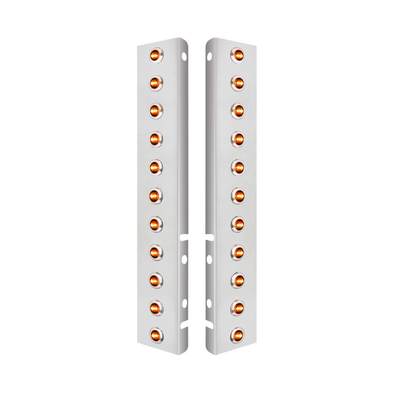 United Pacific SS Front Air Cleaner Bracket With 22X 3 Amber LED 3/4" Mini Lights & SS Bezels For Peterbilt-Amber Lens 34467
