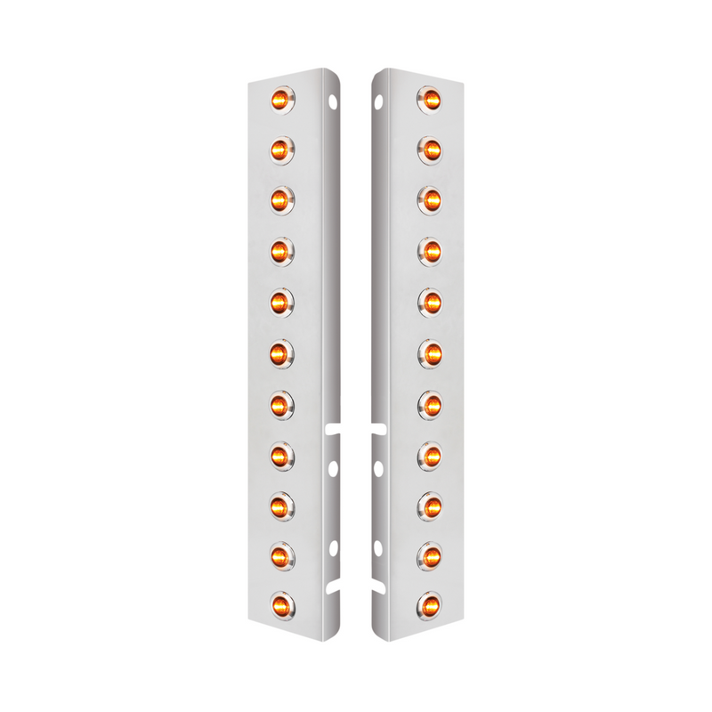 United Pacific SS Front Air Cleaner Bracket With 22X 3 Amber LED 3/4" Mini Lights & SS Bezels For Peterbilt-Clear Lens 34468