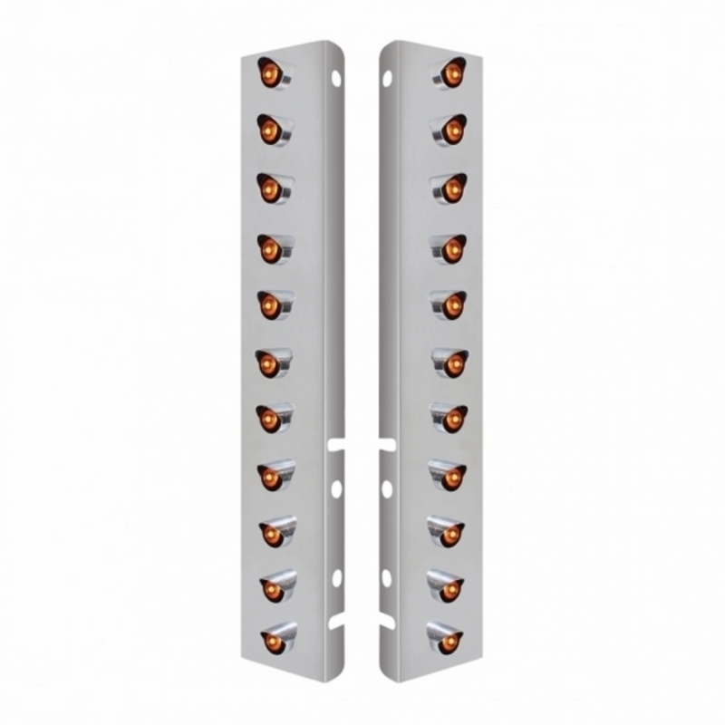 United Pacific SS Front Air Cleaner Bracket With 22X 3 Amber LED 3/4" Mini Lights & Visors For Peterbilt-Amber Lens 34469