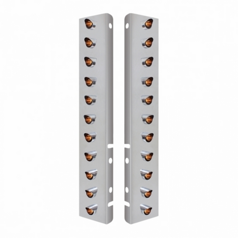 United Pacific SS Front Air Cleaner Bracket With 22X 3 Amber LED 3/4" Mini Lights & Visors For Peterbilt-Clear Lens 34470
