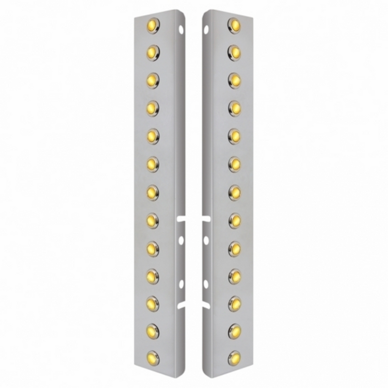 United Pacific SS Front Air Cleaner Bracket With 26X 3 Amber Hi/Lo LED 3/4" Mini Crystal Lights & SS Bezels For Peterbilt-Amb 34471