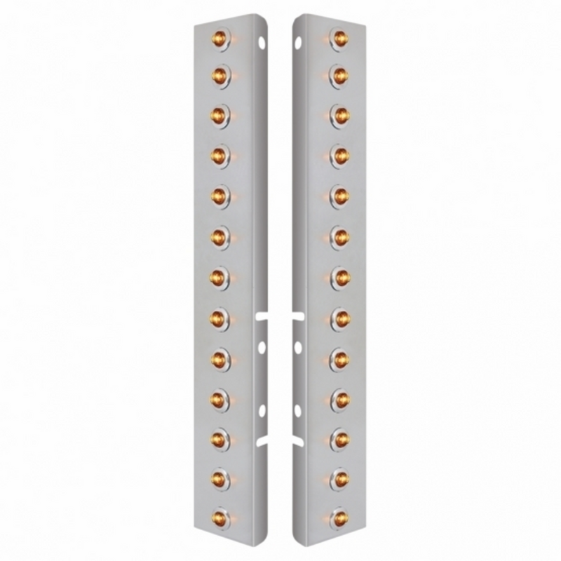 United Pacific SS Front Air Cleaner Bracket With 26X 2 Amber LED 3/4" Mini Lights & SS Bezels For Peterbilt-Amber Lens 34472