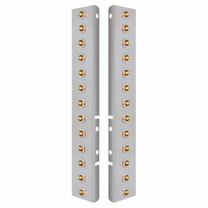 United Pacific SS Front Air Cleaner Bracket With 26X 2 Amber LED 3/4" Mini Lights & SS Bezels For Peterbilt-Clear Lens 34473