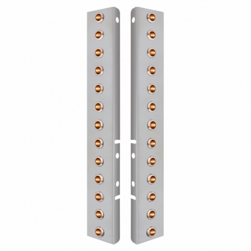 United Pacific SS Front Air Cleaner Bracket With 26X 3 Amber LED Dual Function 3/4" Mini Lights & SS Bezels For Peterbilt-Amb 34474