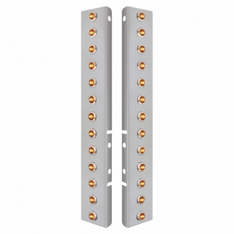 United Pacific SS Front Air Cleaner Brkt With 26X 3 Amber LED Dual Function 3/4" Mini Lights & SS Bezels For Peterbilt-Clear 34475