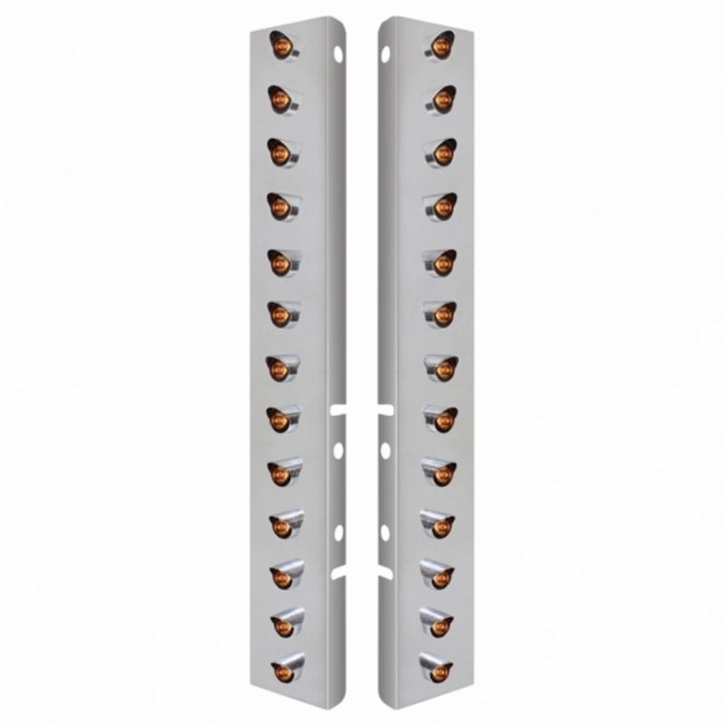 United Pacific SS Front Air Cleaner Bracket With 26X 3 LED 3/4" Mini Lights & Visors For Peterbilt-Amber LED/Clear Lens 34479
