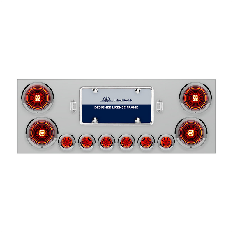 United Pacific SS Rear Center Panel With Four 13 LED 4" Abyss Light & Six 4 LED 2" Lights & Bezels-Red LED/Red Lens 34481
