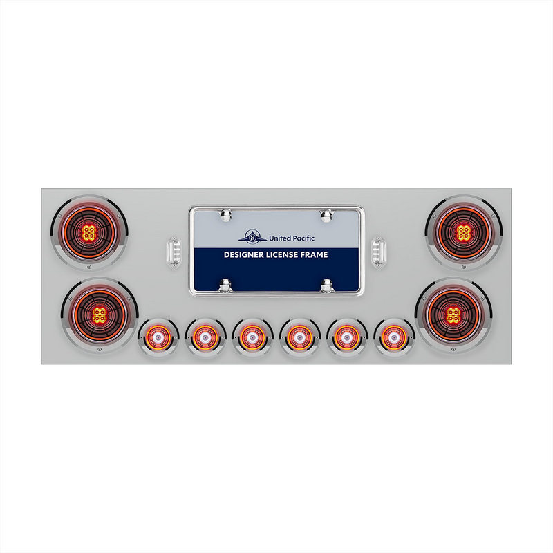 United Pacific SS Rear Center Panel With Four 13 LED 4" Abyss Light & Six 4 LED 2" Lights & Bezels-Red LED/Clear Lens 34482