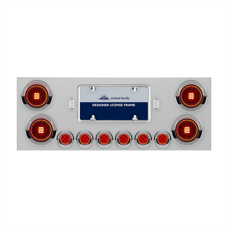 United Pacific SS Rear Center Panel With Four 13 LED 4" Abyss Light & Six 4 LED 2" Lights & Visors-Red LED/Red Lens 34483