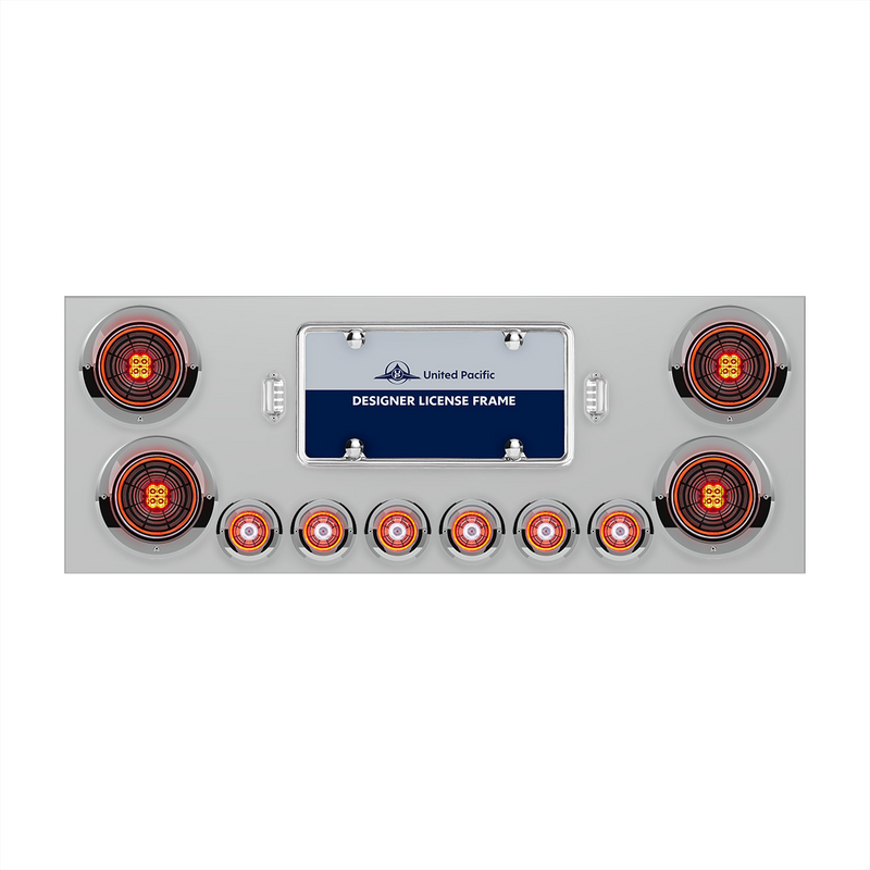 United Pacific SS Rear Center Panel With Four 13 LED 4" Abyss Light & Six 4 LED 2" Lights & Visors-Red LED/Clear Lens 34484