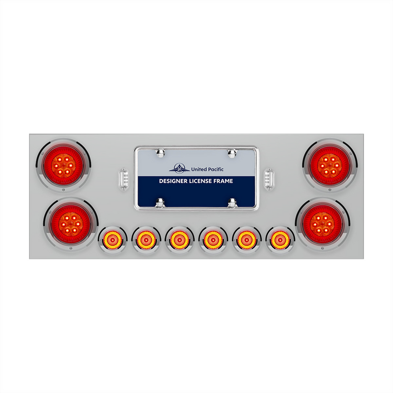 United Pacific SS Rear Center Panel With Four 16 LED 4" Turbine Light & Six 7 LED 2" Lights & Bezels-Red LED/Red Lens 34485