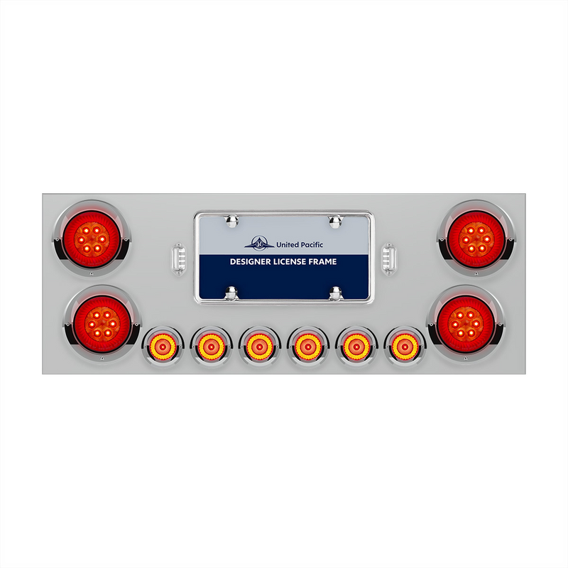 United Pacific SS Rear Center Panel With Four 16 LED 4" Turbine Light & Six 7 LED 2" Lights & Visor-Red LED/Red Lens 34486